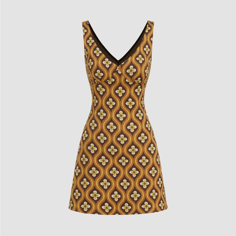 V-neck Geometrical Zipper Mini Dress